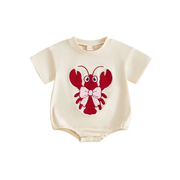 BemeyourBBs Newborn Baby Boy Girl Lobster Crayfish Outfits Bubble Romper Cute Infant Summer Clothes Embroidered Short Sleeve Bodysuit One Piece Jumpsuit Playsuit