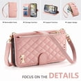 thumbnail image 3 of Funda tipo cartera FOXDOCK para Samsung Galaxy S26 Ultra, estampado de diamantes, correa larga, con ranuras para tarjetas, soporte y cremallera - Rosa, 3 of 6