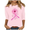 thumbnail image 2 of Alkepwun Womens Breast Cancer Awareness T Shirts Sunflower Pink Ribbon Graphic Tees Cancer Survivor 3/4 Sleeve Tee Tops, 2 of 4