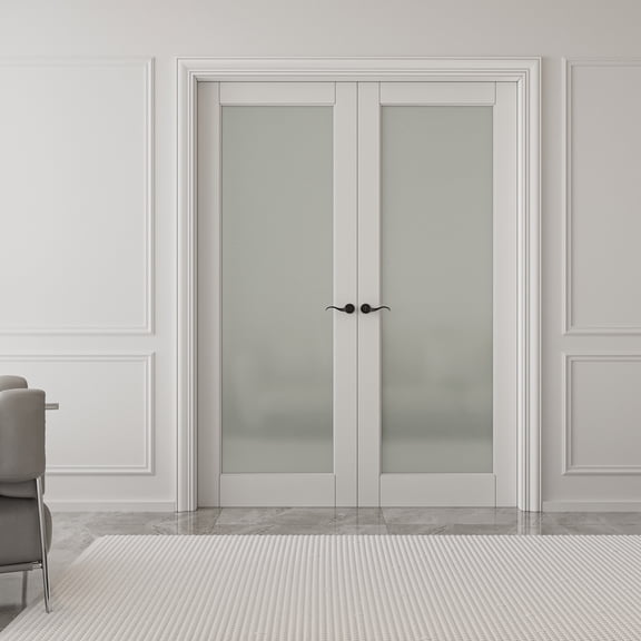 48" X 80" 1-Lite Interior Frosted Glass French Doors Solid Manufacture Wood Double Doors