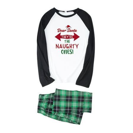 

Liliz Christmas Pajamas for Family Long Sleeve Letter Print Raglan Tops + Plaid Pants Set