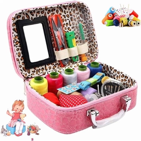 Wondolla Sewing Kit Big Eye Steel Sewing Needles Kit Portable Sewing Kit in Faux Leather Case Sewing Needles Supplies Travel Essentials Needle Point Set Adults Beginner Embroidery(Rose Red)