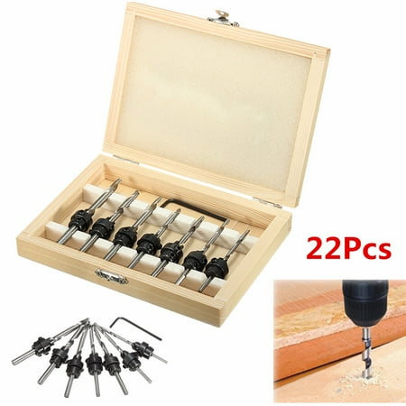 - Mohoo 22pcs Countersink Drill Bits Set Tapered Stop Collar Wood Pilot Hole 5 - 12 Screw