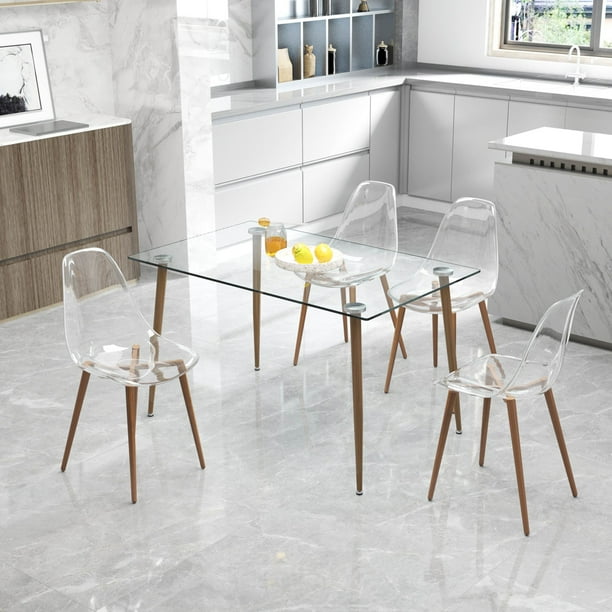 Clear Dining Chairs with Crystal Transparent Seat,Modern Mid Century