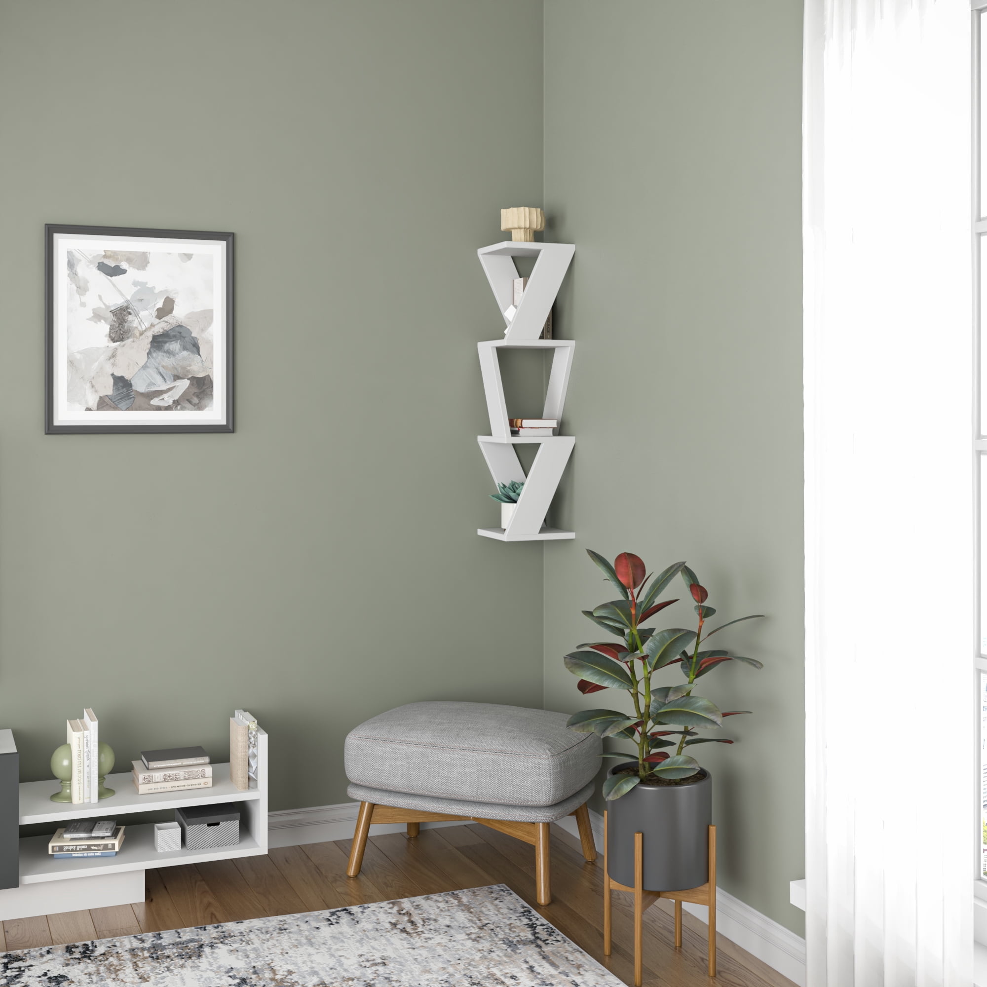 Ada Home Decor Furniture 8.66" 3 Tier White Chicago Modern Wall Shelf