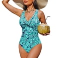 thumbnail image 2 of Women Tummy Control One Piece Swimsuit Push Up Bathing Suit Full Coverage Slimming Swimwear Green 2XL, 2 of 3