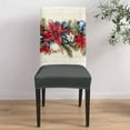 thumbnail image 4 of Stretch Dining Chair Covers Set of 8, Christmas Winter Red Blue Poinsettia Pine Leaves Berry Vintage Beige Removable Dining Chair Protector Slipcovers for Kitchen Party Restaurant, 4 of 6