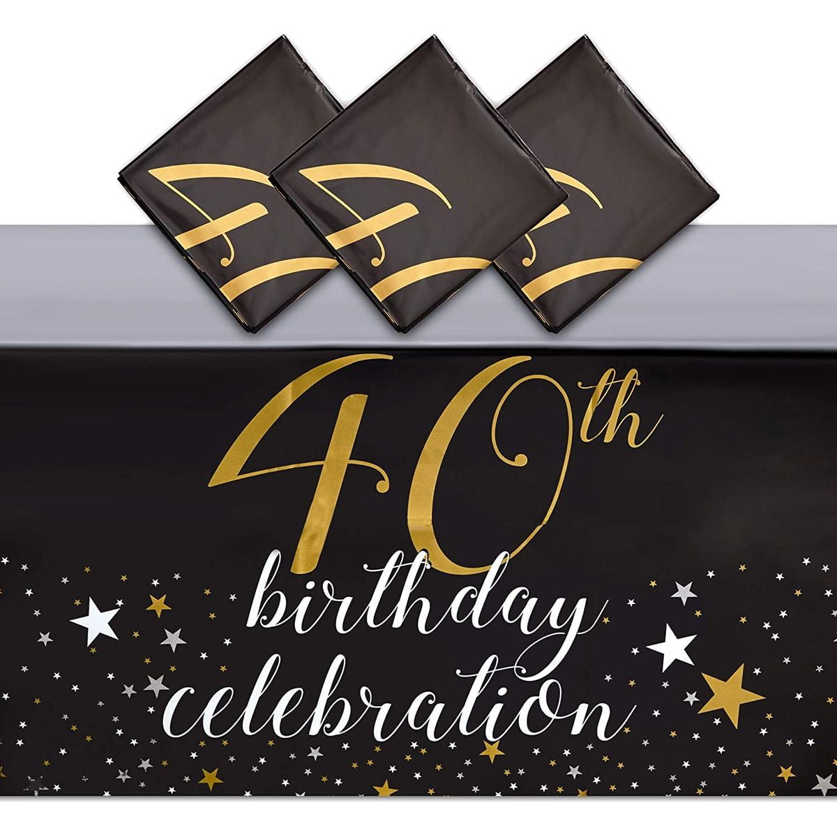 Black Plastic Tablecloth for Party, 40th Birthday Celebration (54 x 108