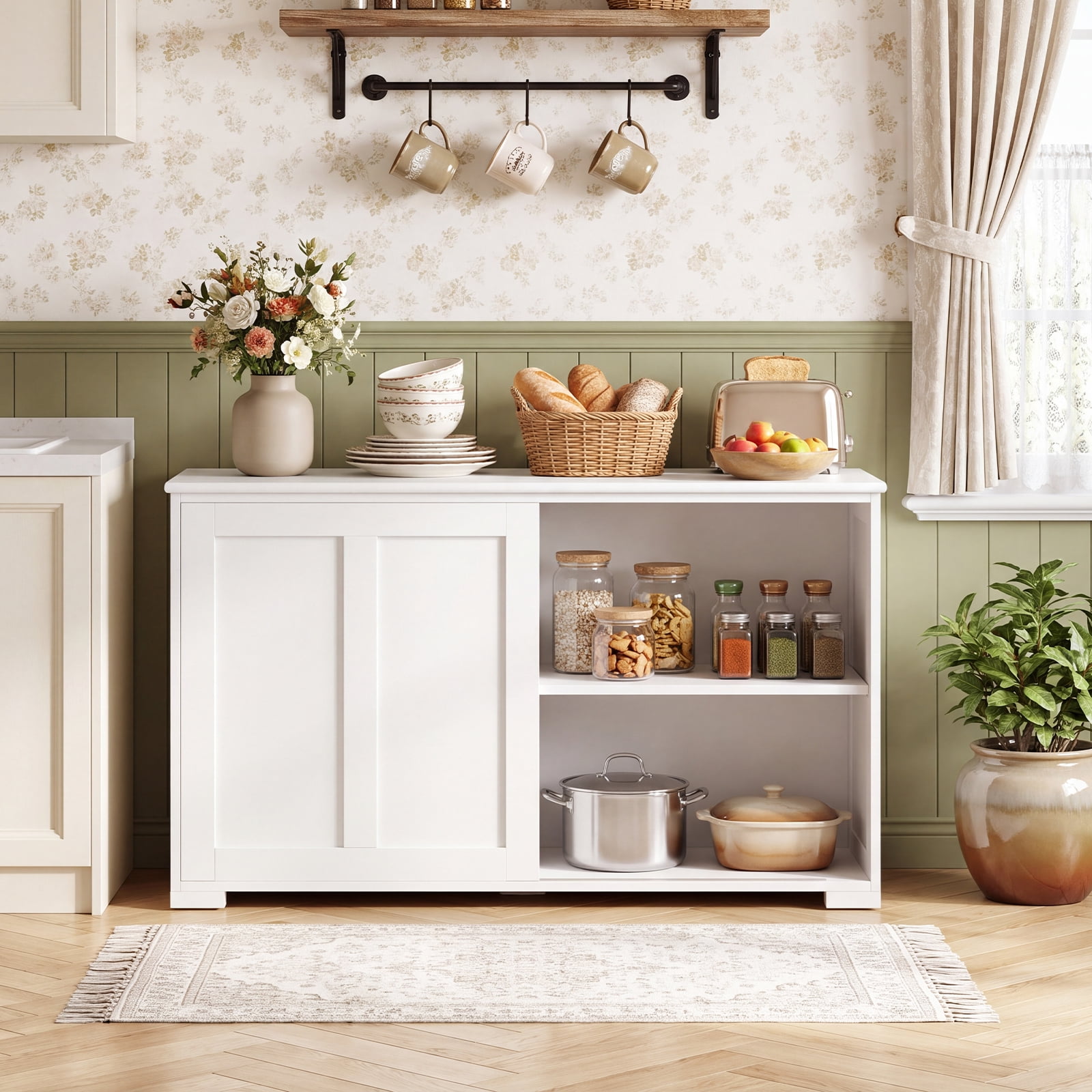 Costway 42" Sideboard Buffet Cabinet Wooden Kitchen Storage Cabinet White