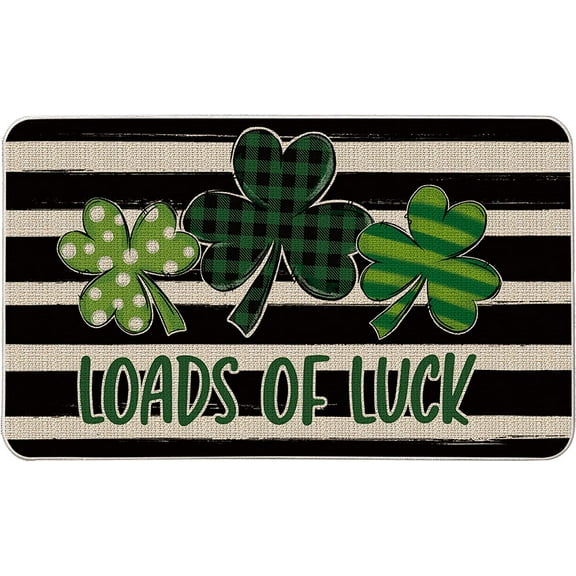 Loads of Luck Decorative Doormat 17" x 29" St. Patrick''s Day Shamrock Lines Decor Durable Floor Mat Non-Slip Low-Profile Seasonal Spring Holiday Welcome mat for Indoor Outdoor Balcony Patio