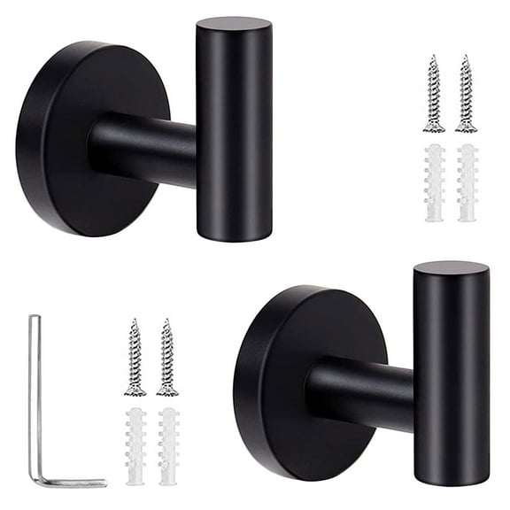 FYJUCPA 2 Pack Matte Bath Robe Towel Hooks for Bathroom Kitchen, Stainless Steel Hanging Wall Hooks- Black
