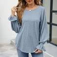 thumbnail image 2 of ShomPort Women's Casual Puff Long Sleeve T-Shirts Trendy V-Neck Loose Dressy Tunic Tops for Leggings, 2 of 7