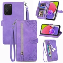 Flip Wallet Case for Compatible with Samsung Galaxy A03S Zipper Pocket Case with Card Holder Slot Magnetic Closure Lanyard Flip Cover Compatible with Samsung Galaxy A03S 6.5inch