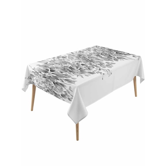 Black Grey Eucalyptus Leaves Rectangle Tablecloth, Spring Summer Botanical Floral Waterproof & StainResistant Tablecloth, Oil-proof Table Cover for Dining/Party/Wedding/Camping/Buffet 54x108 In
