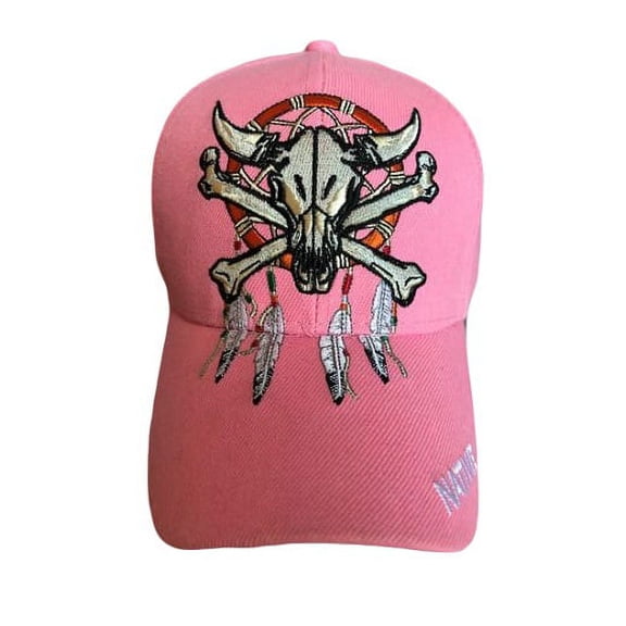 Bull Head & Dream Catcher Native Pride Baseball Caps - Pink Color --FREE USA Shipping--(CapNp672p)