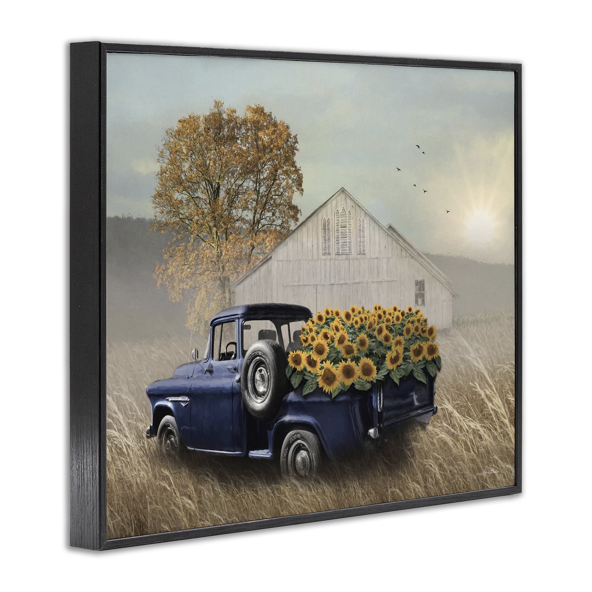 Stupell Industries Sunflower Filled Truck Transportation Painting Black Framed Art Print Wall Art, 20 x 16