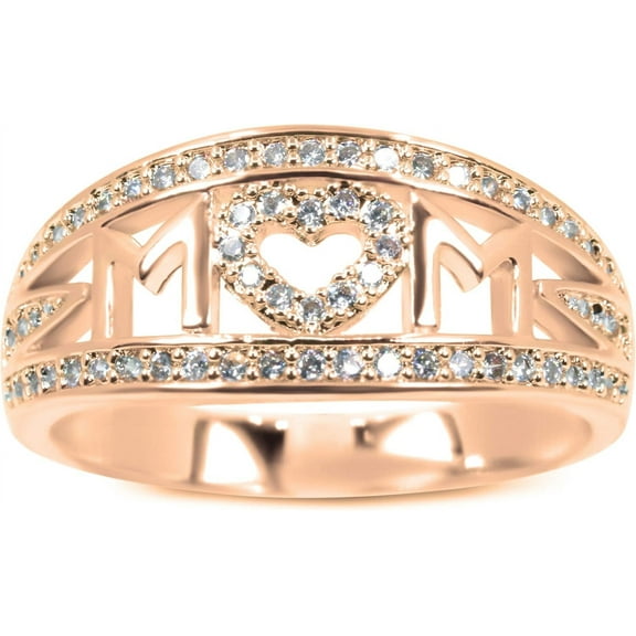 Clearance under $5 18K Gold Plated Cubic Zirconia Mom Heart Memorable Ring for Women9