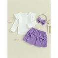 thumbnail image 3 of Baby Girls Skirt Outfits Newborn Flying Sleeve Ribbed Tops and Corduroy Mini Skirt Headband Set Infant Clothes, 3 of 10