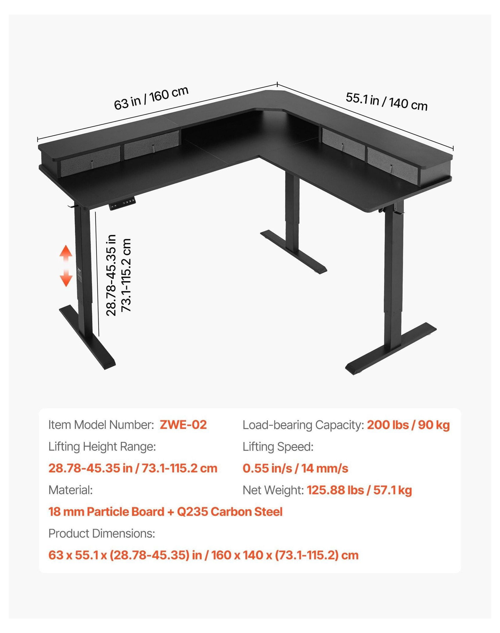 Electric L Shaped Desk, Adjustable Height Corner Desk with Drawers, Gaming Computer Desk, 63x55'' Standing Desk with Storage, Home Office Desk