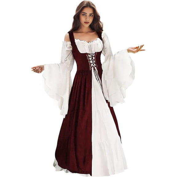 GOBWCOT Renaissance Dress Women Medieval Dress Ren Faire Costume Green Short Sleeve Maxi Dress Gown Halloween Costume for Women