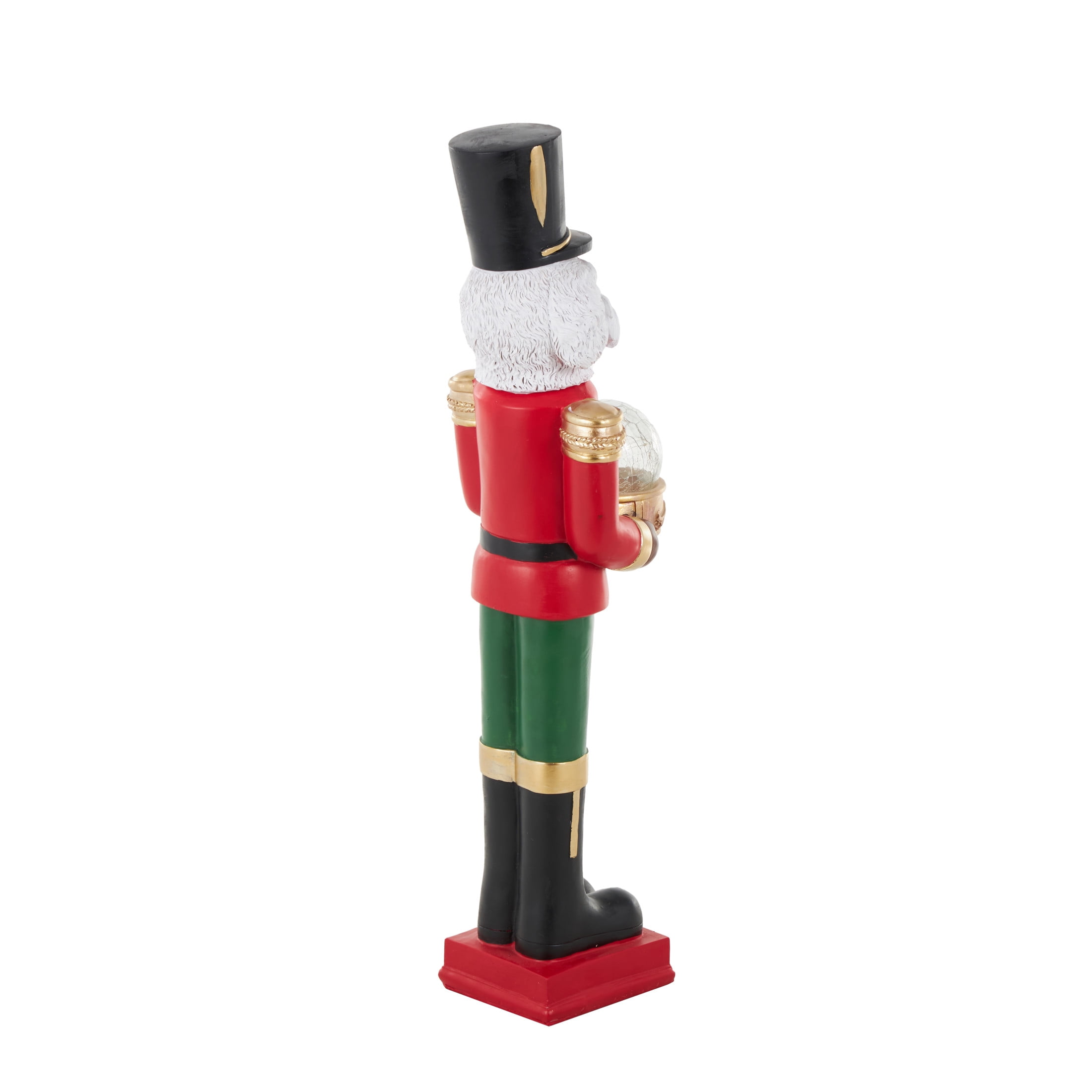 6" x 32" Red Fiberglass Tall Soldier Nutcracker Dog Christmas Sculpture with LED Light Snow Globe, by DecMode