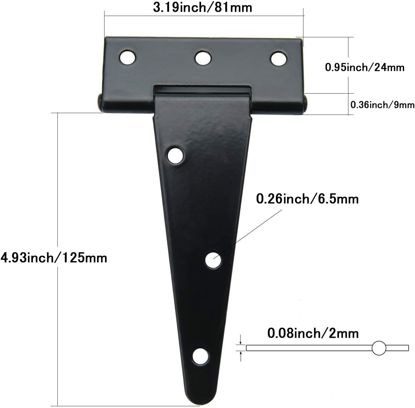 ABCISI T-Strap Barn Door Hinges, Shed Door Heavy Duty Hinges Gate Strap Hinges, Black Wrought Hardware Iron Rustproof (5inch, 4 PCS)