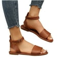 thumbnail image 4 of LOVZFMLL Flat Sandals for Women Open Toe Ankle Strap Summer Flat Shoes for Casual Outdoor Beach Vacation Walking Flats Brown 7.5, 4 of 8
