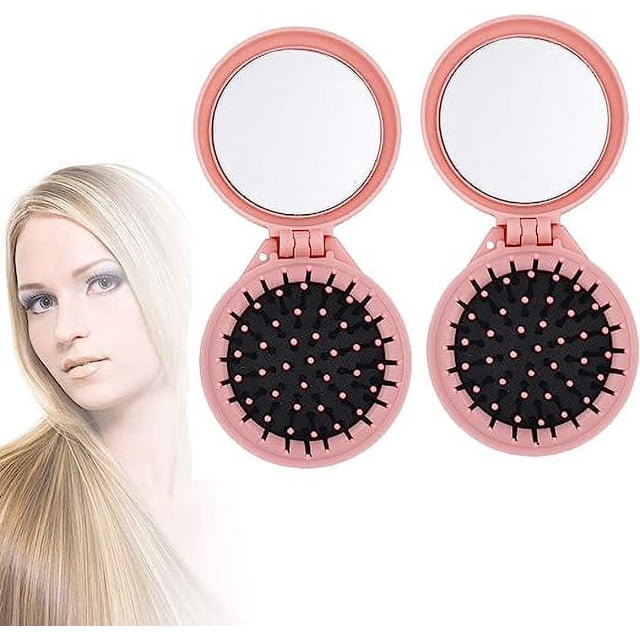 Paquete de 2 cepillos para el cabello rosa con espejo JM mini Cepillo para el cabello