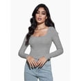 thumbnail image 4 of Women Crew Neck Knitted Crop Shirt Long Sleeve Low Cut Basic Solid Tee Sexy Cutout Blouse Top Streetwear, 4 of 6