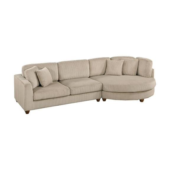 Poundex 2-Piece Corduroy Sectional Set with Foam Cushions XL in Camel