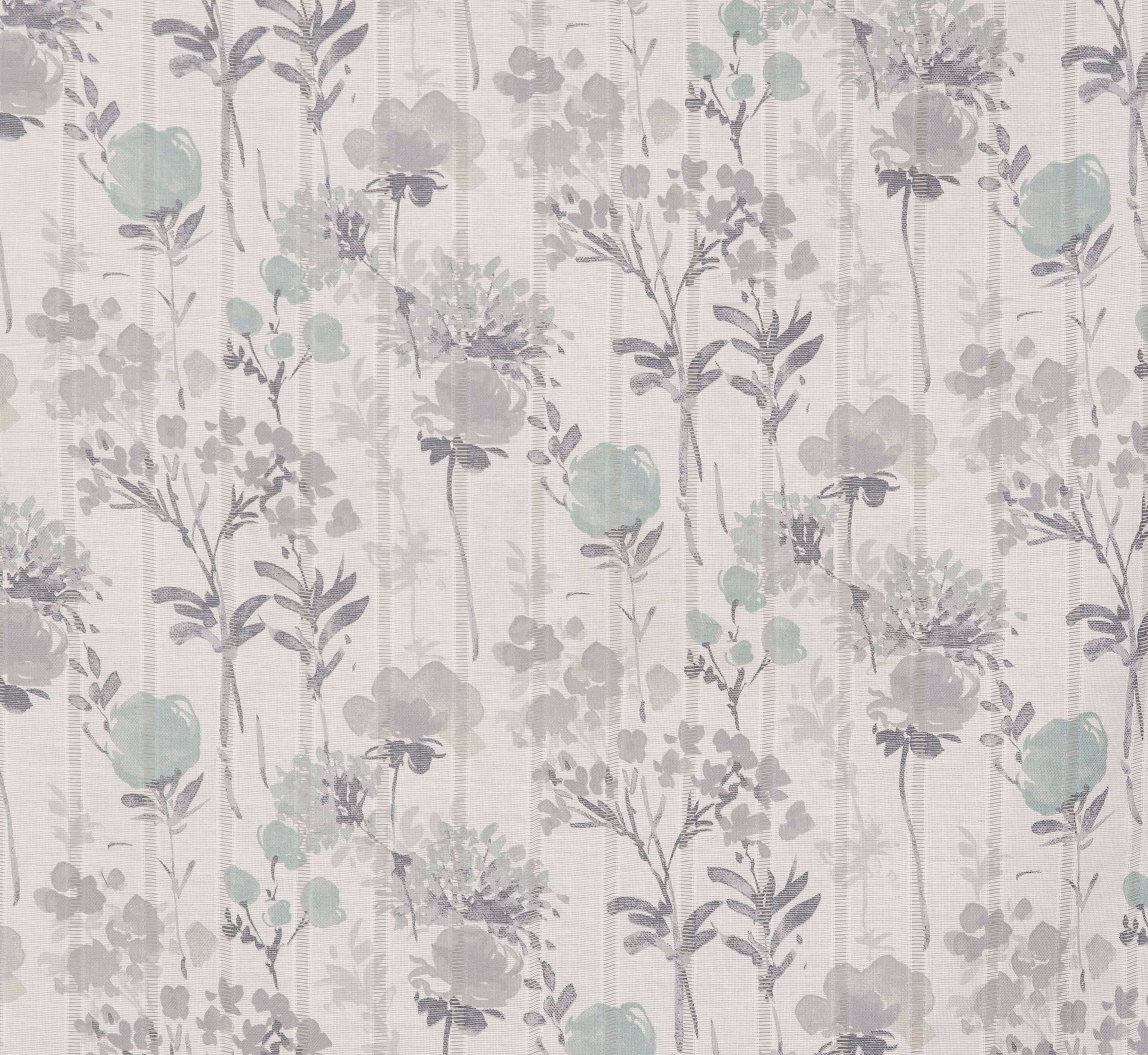 Better Homes & Gardens Tranquil Floral Light Filtering Rod Pocket Kitchen Curtain Tier and Valance Set, 3-Piece, Gray, 56 x 36