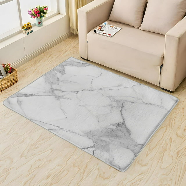 White Gray Marble Rug, Abstract Marble Area Rug 4x5, Modern Marble Decor Rugs for Bedroom, Rugs Low Pile Washable Stain Resistant Easy Clean for Dining Room, Living Room Soft Carpet Decor ZX&-204