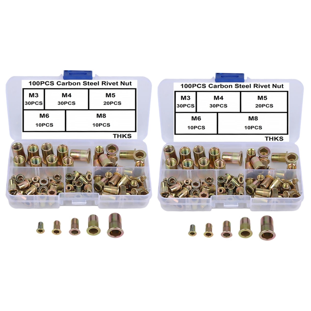 FRCOLOR 200 pcs Knurled Nuts Color-Zinc Vertical Grain Rivet Nuts Simple Metal Nuts (Golden, White)