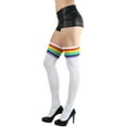 thumbnail image 3 of ToBeInStyle Women's Ribbed Double Striped Top Athletic Thigh Highs - White/Rainbow, 3 of 5