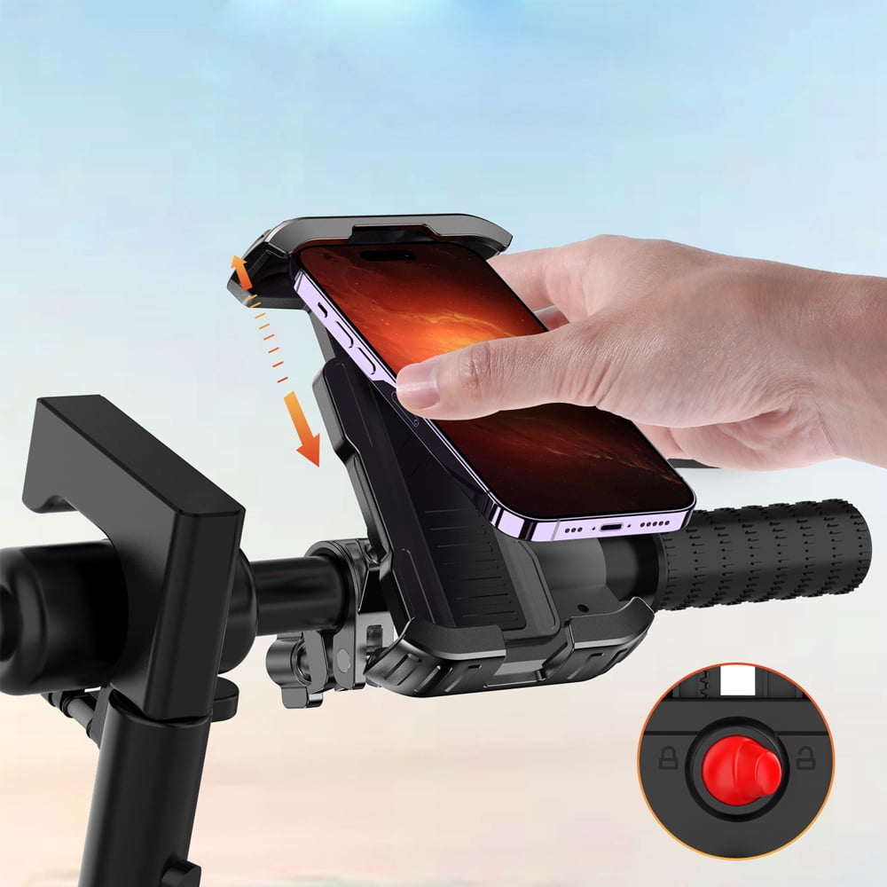 5TH WHEEL Bike Cell Phone Mount Holder, Electric Scooter Phone Holder, Phone Holder for Bike with Dual Vibration Dampener, Bike Phone Mount, Motorcycle Phone Holder