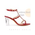thumbnail image 4 of BLISSFUL STEP Slingback Heel Block Clear Heels Sandals for Women Red (Size 9), 4 of 6