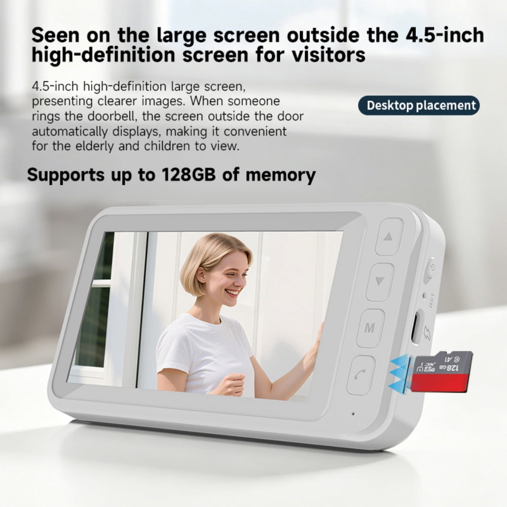 Wireless Video Doorbell with 4.5" IPS Display Screen, 720P HD 120° Wide Angle Door Bell Camera with Night Vision, 2-Way Intercom 1000mAh Battery Local Storage No WiFi No App for Home Security