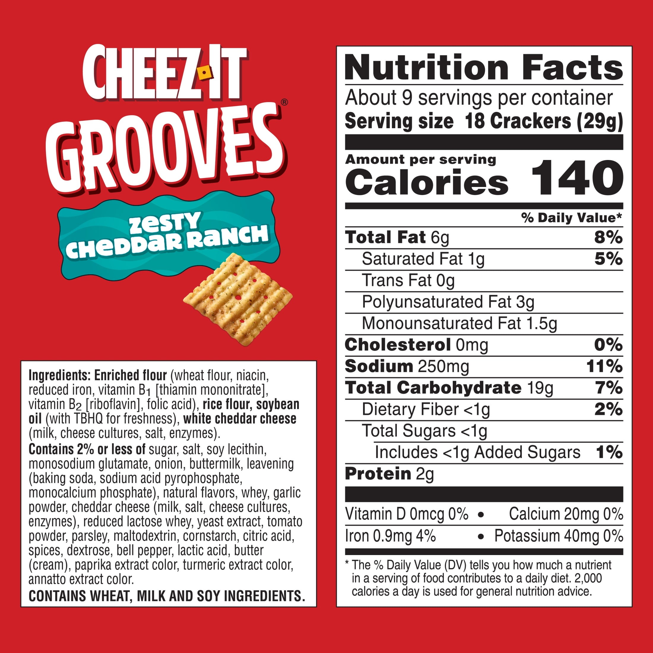 (12 pack) Cheez-It Grooves Zesty Cheddar Ranch Cheese Crackers, Crunchy Snack Crackers, 9 oz