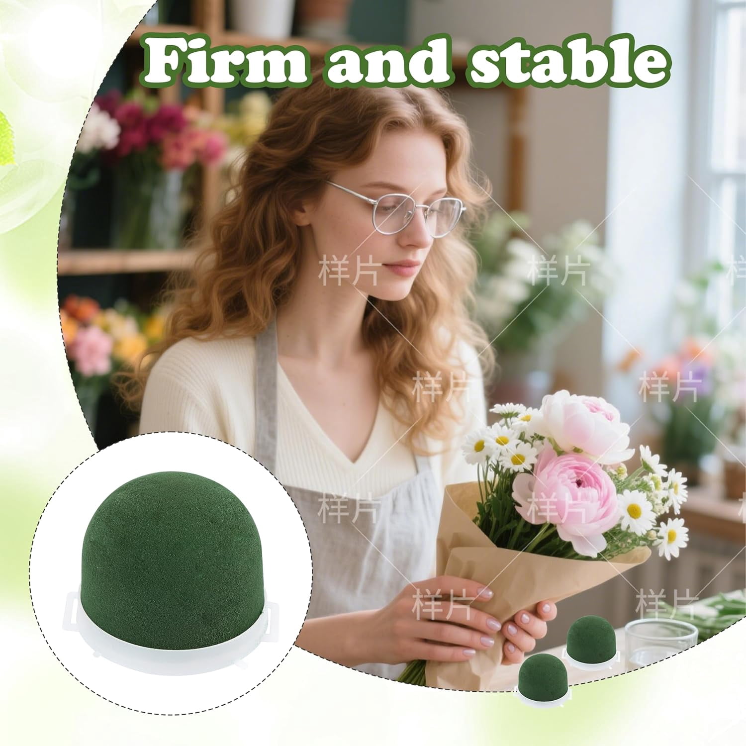 ABPETE 24 Pcs Mini Floral Foam Holders Set, Wet Green Foam for Fresh Flower Arrangements, Wedding, Wine Bottle Decor Supplies