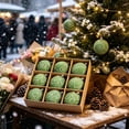 thumbnail image 5 of Hvmvliv 9 Pack Light Green Flocked Christmas Ball Ornaments with Glitter in Gift Box for Xmas Tree Decor, 5 of 6