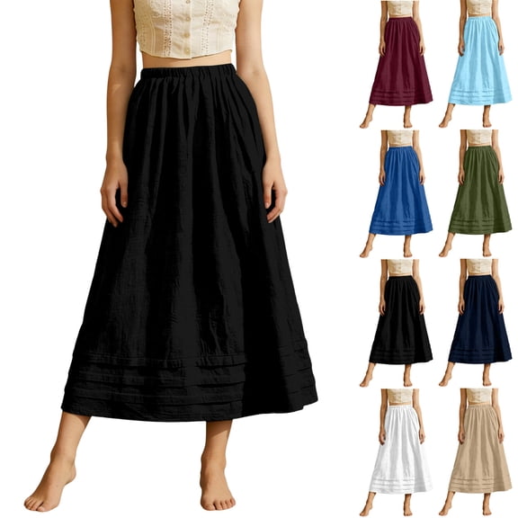 Purcolt Womens Maxi Skirts Summer Boho Flowy Tiered Casual Elastic High Waisted Swing A-line Long Skirts with Pockets