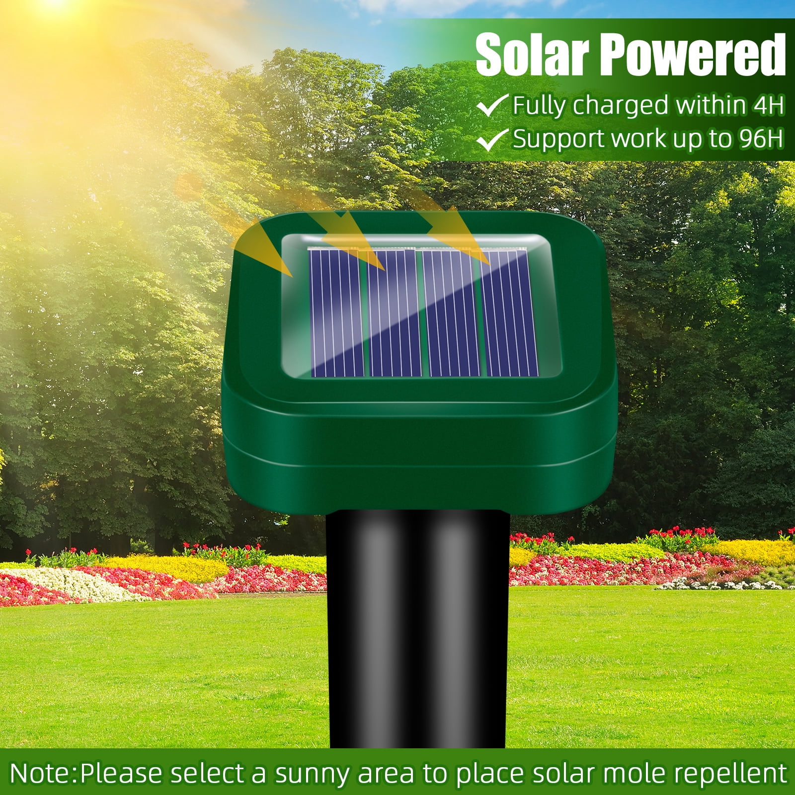 Paddsun Solar Mole Repellent, 8 Pack Ultrasonic Animal Repellent Outdoor Solar Powered Waterproof Sonic Burrowing Mole Deterrent Stake for Mole Snake for Yard Lawns