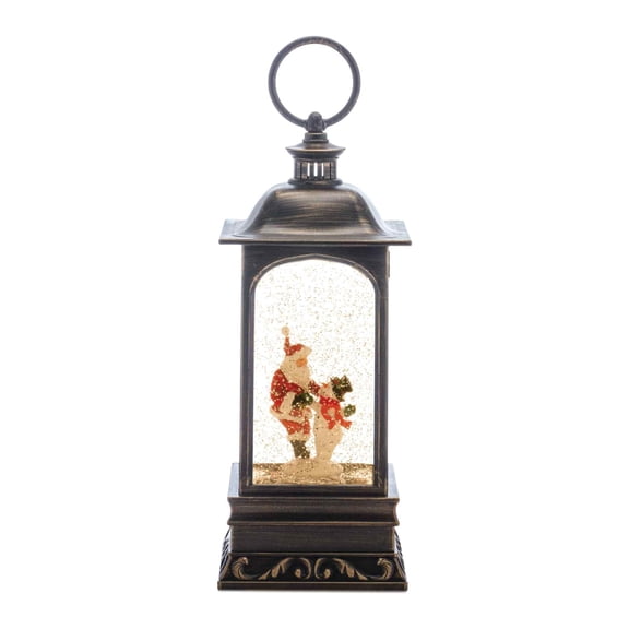 Melrose 10.5" LED Lighted Santa with Snowman Christmas Snow Globe Lantern