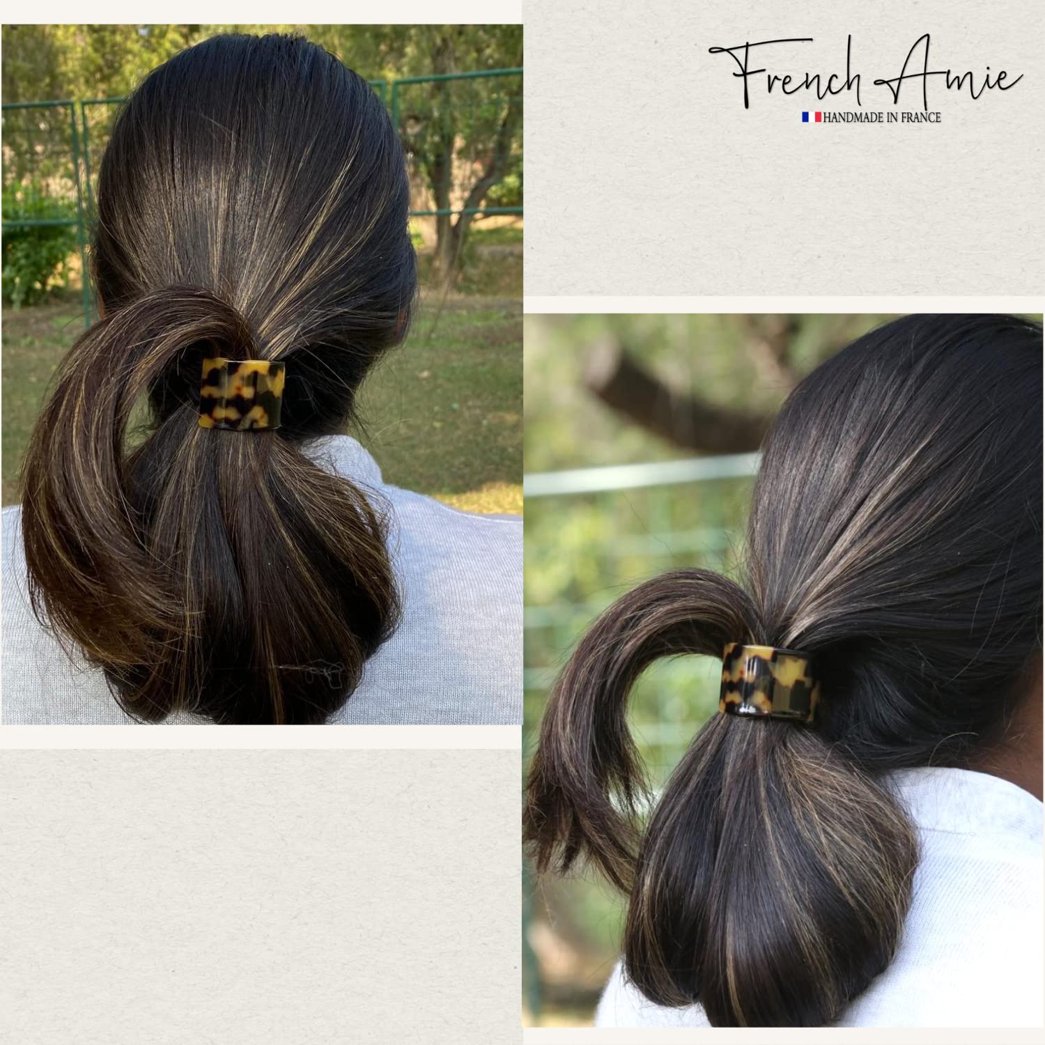 French Amie Canopy Celluloid Handmade Ponytail Elastic Hair Ties for Women
