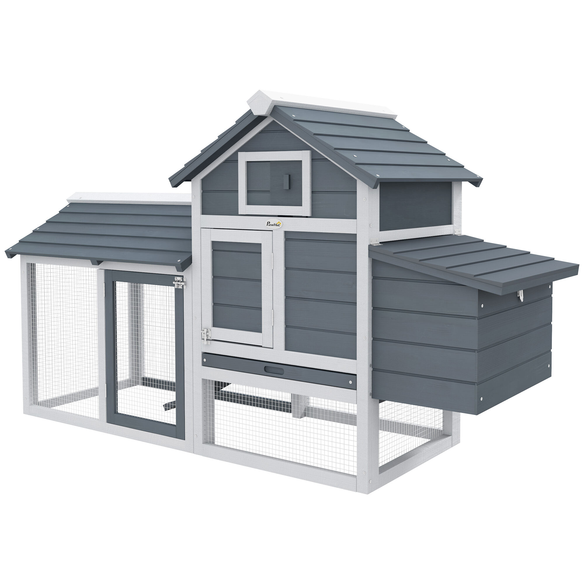 Dog Crate, PawHut 59" Small Wooden Chicken Coop Hen House Poultry Cage for Outdoor Backyard with 2 Doors, Nesting Box and Removable Tray, White, White Pet Playpen,Wood Chicken Coop