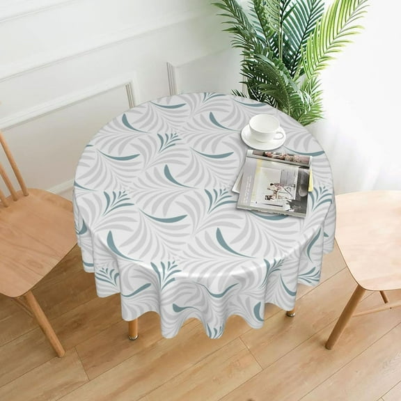 Grey Leaf Table Cloth Teal Flower 60 Inch Round Tablecloth Rustic with Wrinkle Resistant for Party, Picnic, Tabletop, Decorative Patio