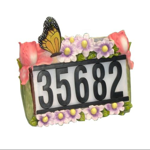 Butterfly Flowers Outdoor Solar Home Address Sign Garden Light by Gen RR