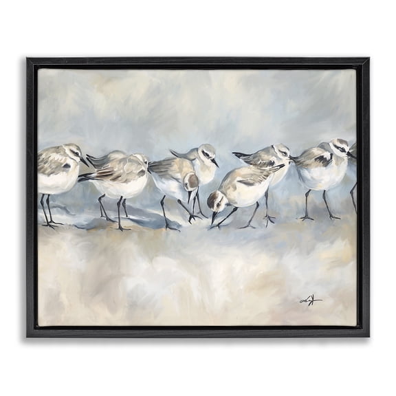 Stupell Industries Bohemian Shore Birds Lineup on Beach Black Floating Frame Canvas Art, 21 x 17, by Ramona Murdock