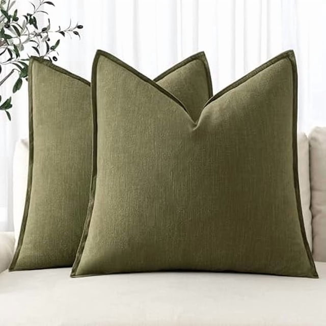 wonima02 MIULEE Decorative Linen Pillow Covers 20x20 Inch Green Boho Farmhouse Neutral Couch Throw Pillows for Bed Pack of 2 Accent Outdoor Pillowcase Modern Sofa Cushion Livingroom Home Decor