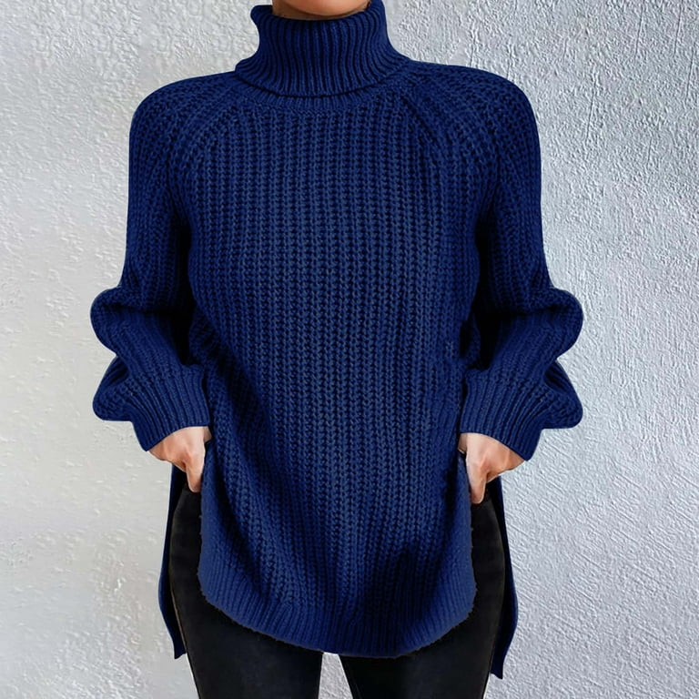 Solid Color Split High Neck Collar Sweaters Solid Color Split High Neck Collar Sweaters